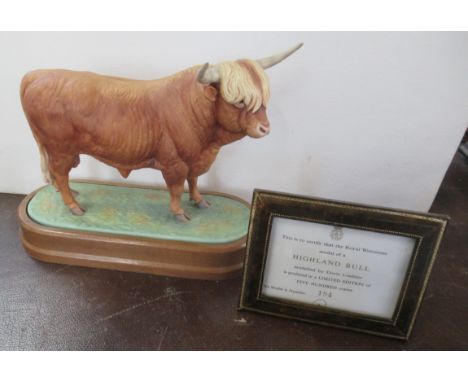 A Royal Worcester limited edition model, of a Highland Bull, with plinth and certificate