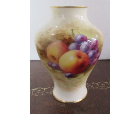 A Royal Worcester vase, decorated with fruit by Chivers, height 4.25ins