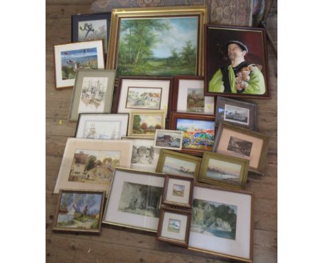 A collection of prints and pictures, to include Inness oil