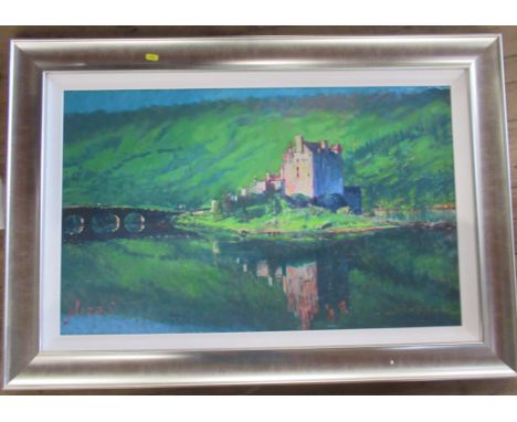 Rolf Harris, limited edition print on canvas, Reflection Eilean Donan Castle, 20ins x 32ins