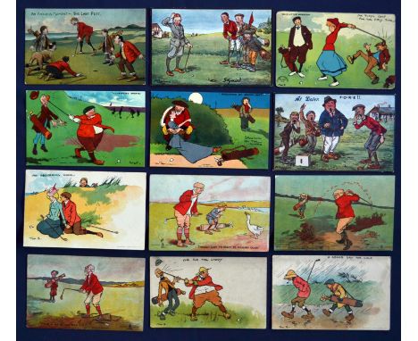 Good selection of early 1900s amusing coloured golfing postcards (12) artists include A Brassey, Tom Browne, Shepherd, et al 