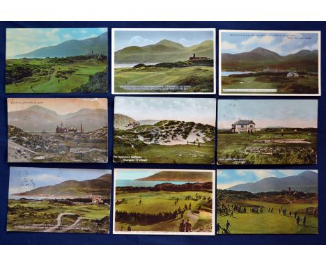 Collection of early Royal County Down golf club coloured postcards (9) to include some very early golf scenes of the links wi