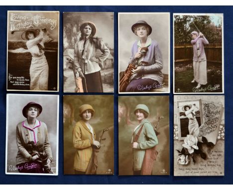 Collection of early 1900s "British Beauty" hand coloured golfing postcards (8) to incl Gladys Cooper, Miss Gladys Kurton et a