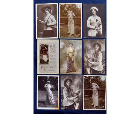 Interesting collection of various Glamour Celebrities golfing postcards from the early 1900s (9) to include 2x Gladys Cooper,