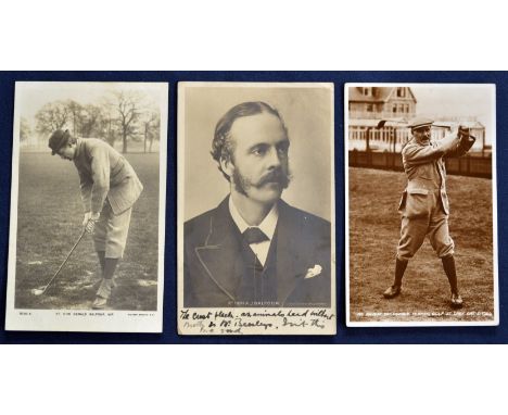 Collection of early political leaders golfing postcards (3) to include the Rt Hon A J Balfour (PM 1902-1905 and Captain of Th