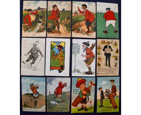 Interesting collection of early 20thc amusing cartoon golfing postcards (12) to include 3x early Felix Rosenstiel London; B B