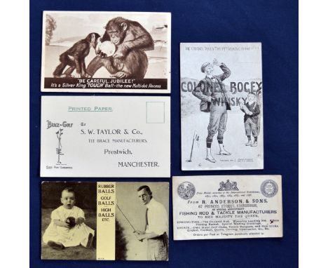 Interesting collection of early advertising golfing postcards and ephemera (5) to include "Col Bogey" whiskey Copyright 1904;