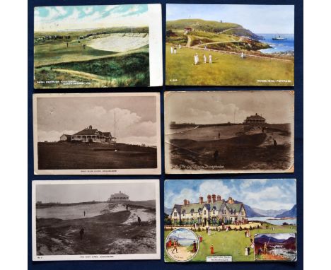 Collection of early 20th century colour and black and white Irish golfing postcards (6) to include Mann's Bunker Royal Portru