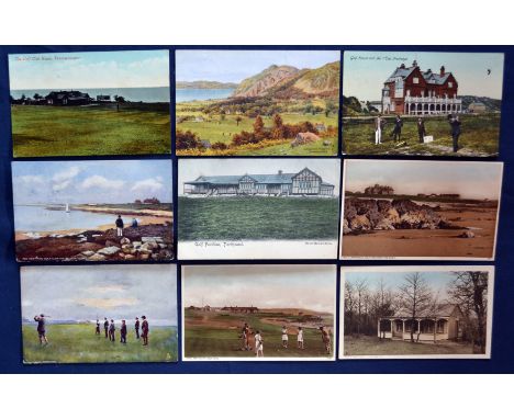 Interesting collection of various early Welsh Golf Club coloured postcards from the first quarter of the 20th century (9) to 