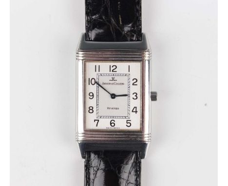 A Jaeger-LeCoultre Reverso Classique steel cased wristwatch, Ref. 250.8.86, the signed two tone silvered dial with black Arab