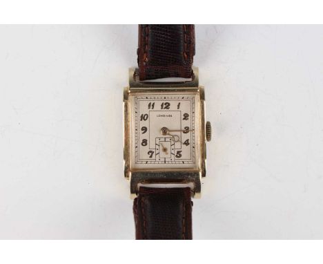 A Longines 14ct gold rectangular cased gentleman's wristwatch, circa 1946, the signed and jewelled 9L caliber movement number