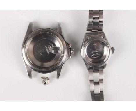A Rolex stainless steel Date Submariner watch case, Ref. 1680, circa 1971, with crystal, numbered '1680' and '2652993' betwee