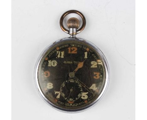 A Jaeger-LeCoultre chrome plated base metal cased MoD issue keyless wind open-faced gentleman’s pocket watch with signed and 