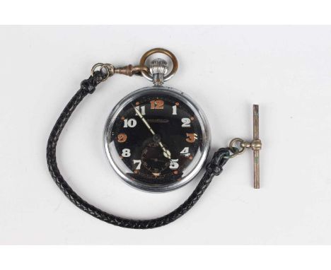 A Jaeger-LeCoultre MoD issue chrome plated base metal cased keyless wind open-faced gentleman's pocket watch with signed gilt