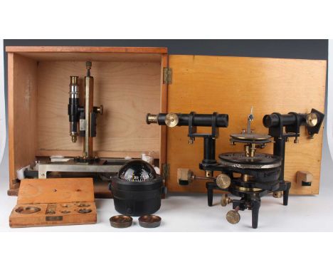 A 20th century black enamelled and gilt brass spectroscope by Philip Harris Ltd of Birmingham, together with a Vernier micros