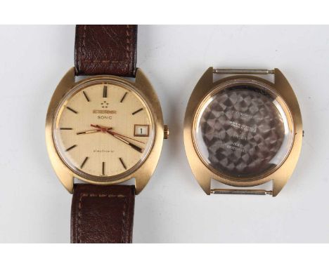 An Eterna Sonic Electronic gilt metal fronted and steel backed gentleman's wristwatch with signed ESA 9162 caliber movement, 