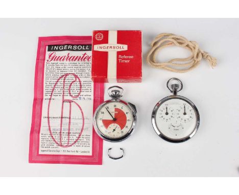 An Ingersoll Referee Timer with chrome plated case, case diameter 4.9cm, boxed with guarantee certificate, together with a Ju