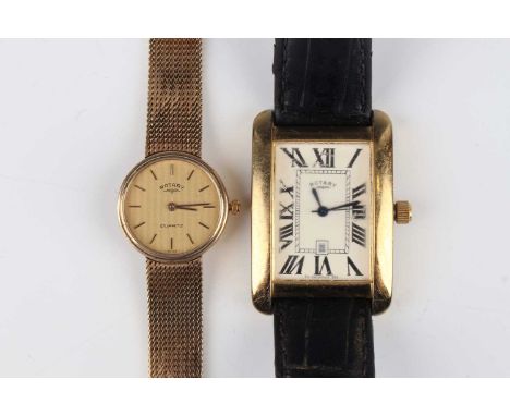 A Rotary Quartz 9ct gold lady’s bracelet wristwatch, the signed gilt dial with baton hour markers, the tapered woven link bra