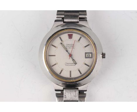 An Omega Electronic F300 Hz Seamaster Chronometer steel cased gentleman's bracelet wristwatch, circa 1972, the signed and jew