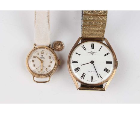 A Tudor 9ct gold circular cased lady’s wristwatch, the signed and jewelled movement detailed ‘Swiss Made’, the signed silvere