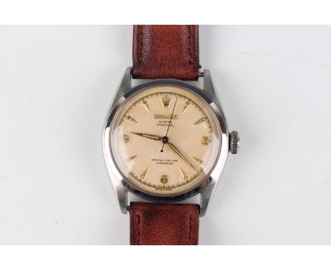 A Rolex Oyster Perpetual stainless steel cased 'Semi Bubble Back' gentleman's wristwatch, Ref. 6084, circa 1952, with signed 