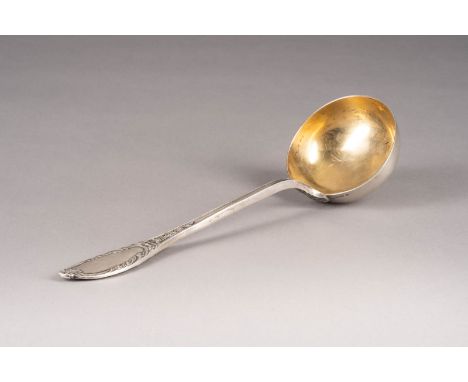 A MASSIV SILVER SOUP LADLE Polish, 1920-1931 Cast with laurel motifs. Marked with assayer's mark and master's mark 'AN'. 31 c