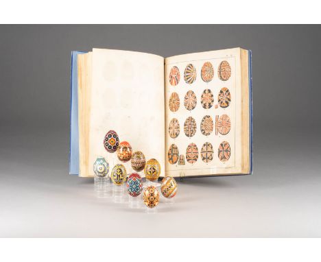 A COLLECTION OF NINE PAINTED EASTER EGGS AND A BOOK 'A DESCRIPTION OF A COLLECTION OF PAINTED EASTER EGGS' Russian, Moscow, 1