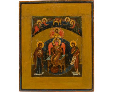 AN ICON SHOWING SOPHIA, THE WISDOM OF GOD Russian, 17th century Tempera on wood panel with kovcheg. The haloes made of gold. 