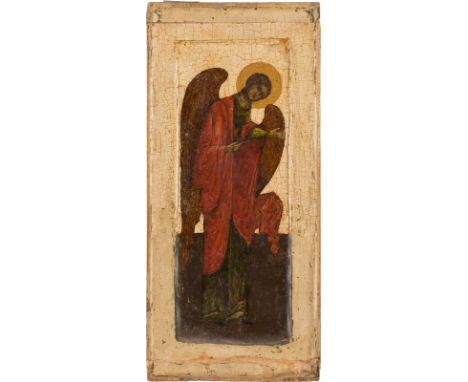 A FRAGMENT OF AN ICON SHOWING THE ARCHANGEL MICHAEL Russian, 19th century Tempera on wood panel with double kovcheg. The halo