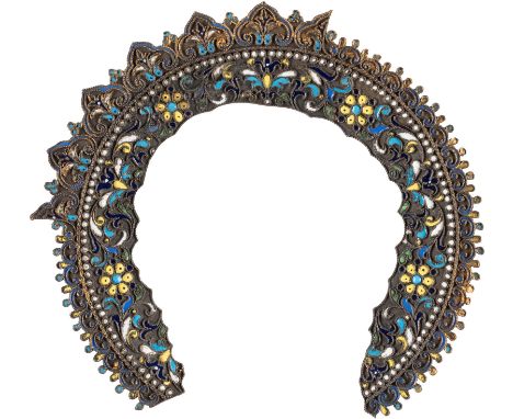 A LARGE CLOISONNÉ ENAMEL HALO Russian, 19th century Brass, enamelled in white, yellow, blue and green. Losses, damages. 21 x 