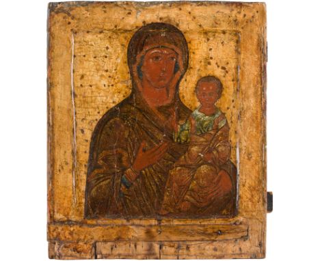 A LARGE ICON SHOWING THE SMOLENSKAYA MOTHER OF GOD Russian, 17th century Tempera on wood panel with double kovcheg, laid down
