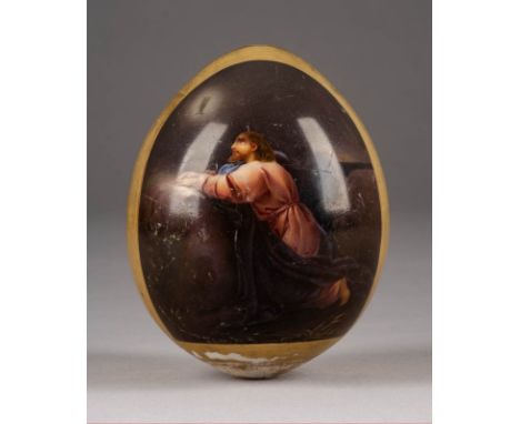 A PORCELAIN EASTER EGG WITH CHRIST IN GETHSEMANE Russian, St. Petersburg, Imperial Porcelain Manufactory, mid 19th century Ov