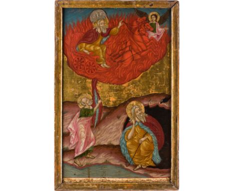 A LARGE AND VERY FINE MELKITE ICON SHOWING THE PROPHET ELIJAH AND HIS FIERY ASCENT TO HEAVEN Aleppo, Neemeh Al-Mussawir (zuge