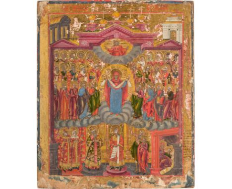 A LARGE ICON SHOWING THE PROTECTING VEIL OF THE MOTHER OF GOD (POKROV) Russian, Vetka, 19th century Tempera on wood panel. Ex