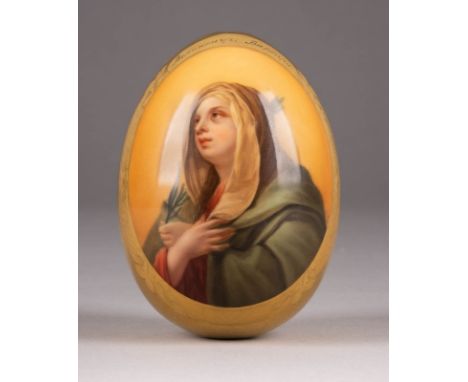 A LARGE PORCELAIN EASTER EGG SHOWING ST. BARBARA Russian, St. Petersburg, Imperial Porcelain Manufactory, mid 19th century Ov