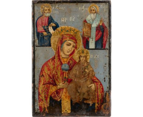 A LARGE ICON SHOWING THE MOTHER OF GOD 'THE UNFADING ROSE' MODESTUS Greek, 19th century Griechenland, 19. Jh. Oil on wood pan