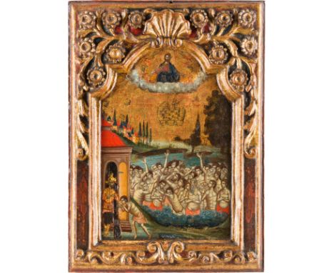 A LARGE ICON SHOWING THE FORTY MARTYRS OF SEBASTE Mount Athos, 17th century Tempera on wood panel. Executed on a gold ground.