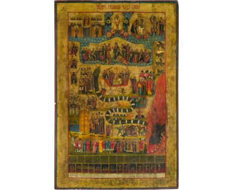 A MONUMENTAL ICON SHOWING THE LAST JUDGEMENT Russian, Vetka, 19th century Tempera on wood panel. Executed in bright colours o