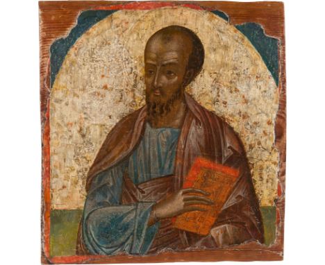 AN ICON SHOWING THE APOSTLE PETER FROM A CHURCH ICONOSTASIS Greek, 16th century Tempera on wood panel. Traces of gilding. The