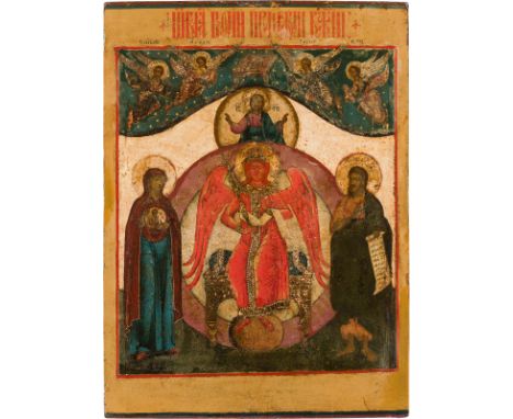 AN ICON SHOWING SOPHIA, THE WISDOM OF GOD Russian, late 18th century Tempera on wood panel. The haloes and details made of go
