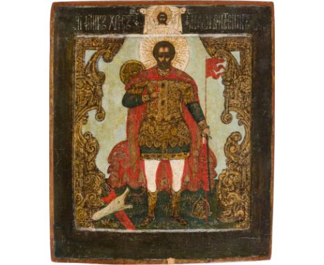 AN ICON SHOWING ST. JOHN THE WARRIOR Russian, Moscow, Circle of the Armoury Chamber, late 17th century Tempera on wood panel 