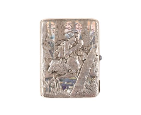 A RUSSIAN SILVER AND EN PLEIN ENAMEL CIGARETTE CASE VON WIKTOR WASNEZOW Russian, Moscow, Nikolay Filippovitch Tarabrov, 1908-