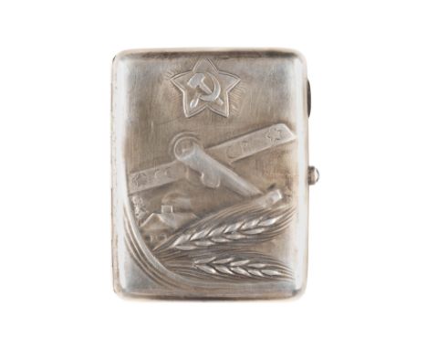 A RARE SILVER CIGARETTE CASE COMMEMORATING THE FOUNDATION OF THE SOVIET AIR FLEET Russian, Moscow, Nikolay Petrovitch Khaspek