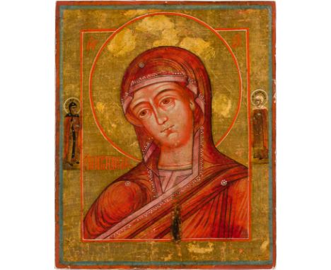 AN ICON SHOWING THE 'FIRE-APPEARING' MOTHER OF GOD (OGNEVIDNAYA) Russian, Vetka, 19th century Tempera on wood panel. The Moth