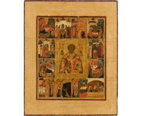 A FINE VITA ICON OF ST. NICHOLAS OF MYRA Central Russian, late 18th century Tempera on wood panel with kovcheg. Finely execut