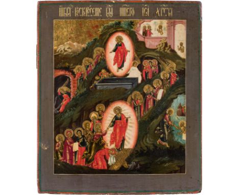 AN ICON SHOWING THE RESURRECTION OF CHRIST AND THE DESCENT INTO HELL Russian, early 19th century Tempera on wood panel. Finel