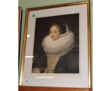 Arthur Hogg (20th Century) Portrait of a noble woman in a white ruff, lithograph, signed in pencil, 38cm by 32cm