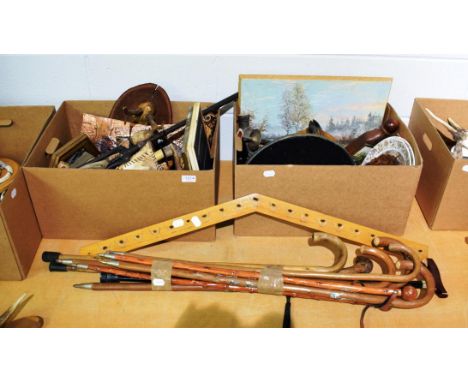 Hunting Memorabilia: A Quantity of Austro-German Hunting Memorabilia, to include - walking sticks, ceramics, antlers, antler 