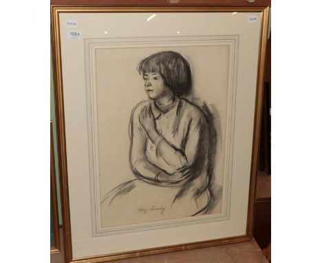 Philip Naviasky (1894-1983) Portrait of a girl, signed, charcoal, 55cm by 40cm 