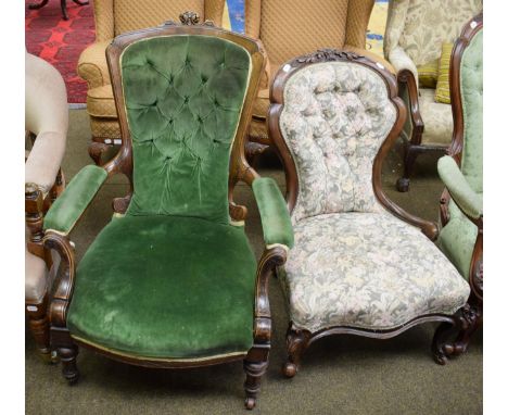 A Victorian mahogany button back chair 